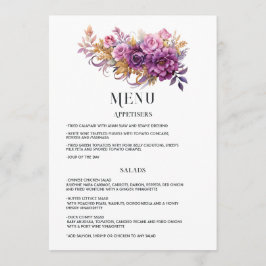 Mauve en gouden bloemen bruiloft menu