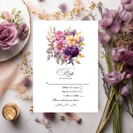 Mauve en gouden bloemen bruiloft RSVP kaartje