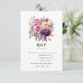 Mauve en gouden bloemen bruiloft RSVP kaartje (Staand voorkant)