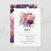 Mauve en gouden bloemen bruiloft RSVP kaartje (Voorkant / Achterkant)