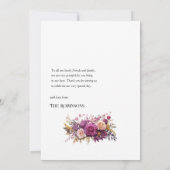 Mauve en gouden bloemenbruiloft bedankkaart (Achterkant)