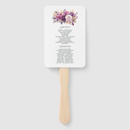 Mauve en gouden bloemenbruiloft handwaaier (Achterkant)