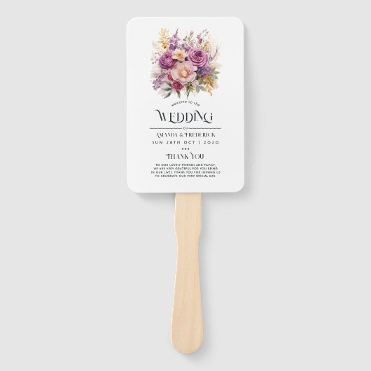 Mauve en gouden bloemenbruiloft handwaaier (Voorkant)