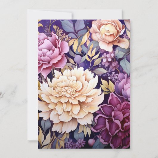 Mauve en gouden bloemenbruiloft kaart (Achterkant)