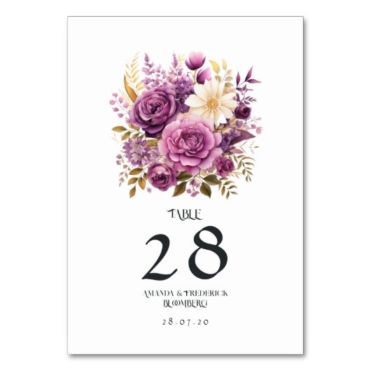 Mauve en gouden bloemenbruiloft kaart (Achterkant)