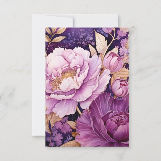 Mauve en gouden bloemenbruiloft RSVP kaartje (Achterkant)