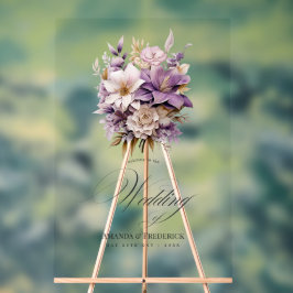 Mauve en gouden bloemige huwelijksontvangst acryl bord