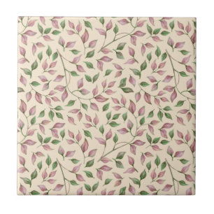Mauve en Green Leaf Seamless Pattern Ceramic Tile Tegeltje