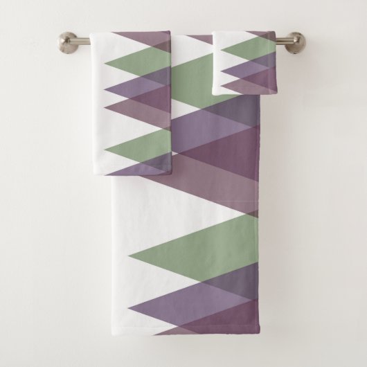 Mauve en groene driehoeken bad handdoek (Insitu)