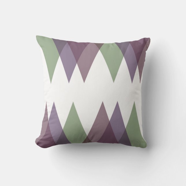 Mauve en groene driehoeken kussen (Voorkant)