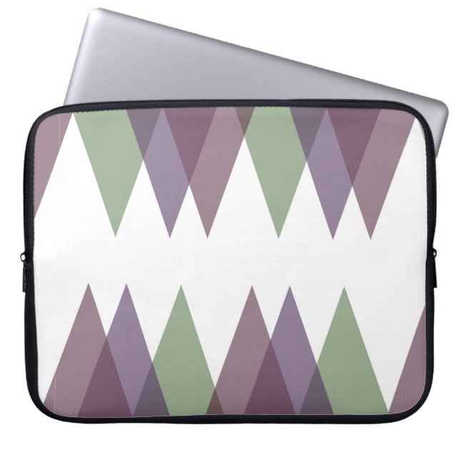 Mauve en groene driehoeken laptop sleeve (Voorkant)