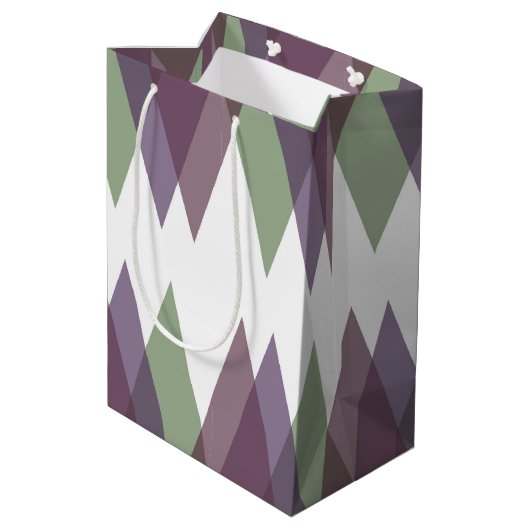 Mauve en groene driehoeken medium cadeauzakje (Achterkant Gekanteld)