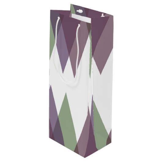 Mauve en groene driehoeken wijn cadeautas (Voorkant Gekanteld)