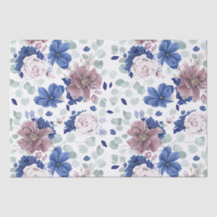 Mauve en marineblauwe bloemen botanische elegant tissuepapier