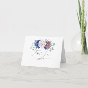Mauve en marineblauwe bloemen Elegante Dankjewel Bedankkaart
