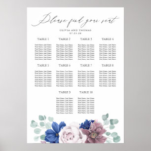 Mauve en Navy Blauwe Bloemen Trouwstoel Grafiek Poster