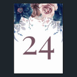 Mauve en Navy Blue Bloemen Tafel Nummer Kaart<br><div class="desc">Mauve en marine blauwe bloemen trouwtafel nummerkaarten</div>