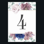 Mauve en Navy Blue Bloemen Tafel Nummer Kaart<br><div class="desc">Mauve en marine blauwe bloemen trouwtafel nummerkaarten</div>