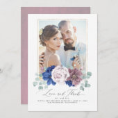 Mauve en Navy Blue Bloemenbruiloft Dank u kaart (Voorkant / Achterkant)