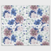 Mauve en Navy Blue Botanische Bloemen Elegant Cadeaupapier (Vlak)