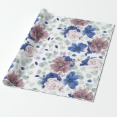 Mauve en Navy Blue Botanische Bloemen Elegant Cadeaupapier (Uitgerold)
