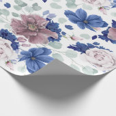 Mauve en Navy Blue Botanische Bloemen Elegant Cadeaupapier (Hoek)