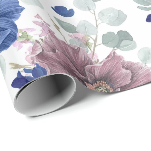 Mauve en Navy Blue Botanische Bloemen Elegant Cadeaupapier (Rol Hoek)