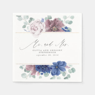 Mauve en Navy Blue Floral Botanical Mr en Mrs. Servet