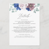 Mauve en Navy Blue Floral bruiloft informatie Informatiekaartje (Voorkant)