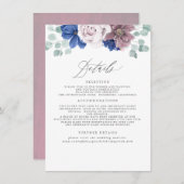 Mauve en Navy Blue Floral bruiloft informatie Informatiekaartje (Voorkant / Achterkant)