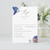 Mauve en Navy Blue Floral bruiloft RSVP (Staand voorkant)