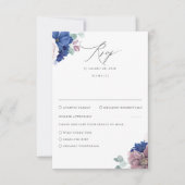 Mauve en Navy Blue Floral bruiloft RSVP Kaartje (Voorkant)