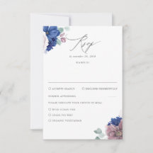Mauve en Navy Blue Floral bruiloft RSVP