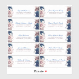 Mauve en Navy Blue Gastennamen Adresetiketten Sticker