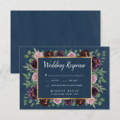 Mauve en Navy Blue Gold Plum bruiloft RSVP Kaarten (Voorkant / Achterkant)