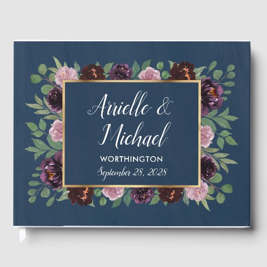 Mauve en Navy Blue Gold Plum Wedding Gastenboek (Voorkant)
