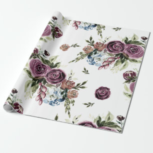 Mauve en olijfgroene vintage bloemen inpakpapier