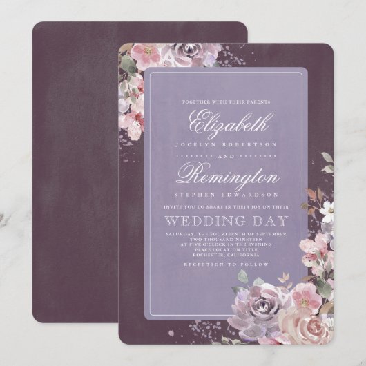 Mauve en Paarse  Bloemen Herfst Bruiloft Kaart (Voorkant / Achterkant)