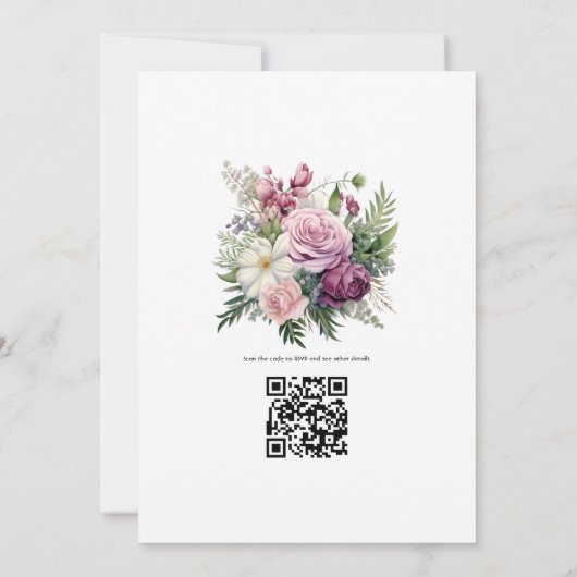 Mauve en Pine Groene Bloemen Zomer Bruiloft Kaart (Achterkant)