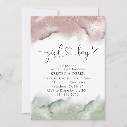 Mauve en Sage Groene Waterverf Genderonthulling Kaart (Voorkant)