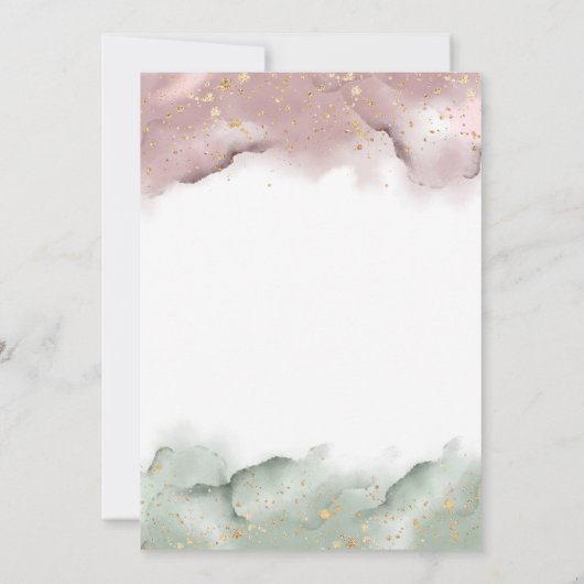 Mauve en Sage Groene Waterverf Genderonthulling Kaart (Achterkant)