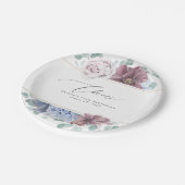 Mauve en stoffig blauwe bloemige elegante botanisc papieren bordje (Gekanteld)