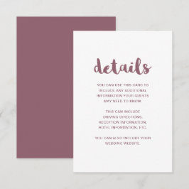 Mauve en White Wedding Guest Details Informatiekaartje