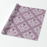 Mauve en wit vintage damask patroon cadeaupapier<br><div class="desc">Sfeervol paars en wit Parijs thema vintage patroon inpakpapier.</div>