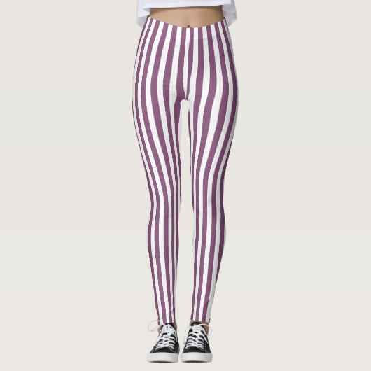 Mauve en witte snoepjes strepen leggings (Voorkant)