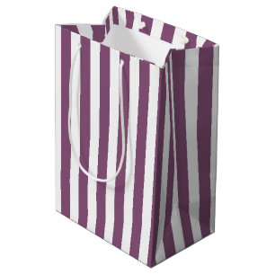 Mauve en witte snoepjes strepen medium cadeauzakje