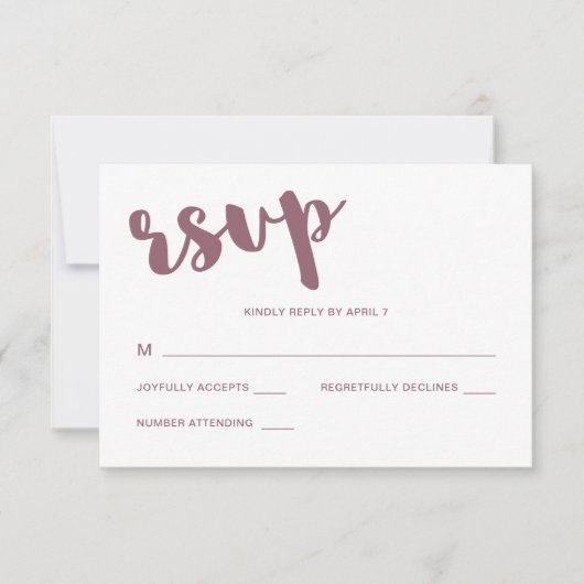 Mauve en Witte Typografie Wedding RSVP Reactie (Voorkant)