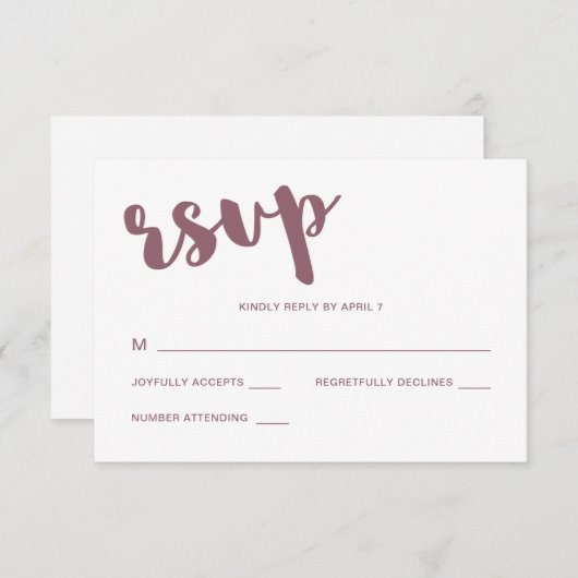 Mauve en Witte Typografie Wedding RSVP Reactie (Voorkant / Achterkant)