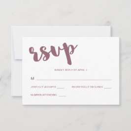 Mauve en Witte Typografie Wedding RSVP Reactie Kaartje
