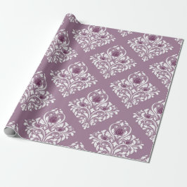 Mauve en witte vintage damast patroon cadeaupapier